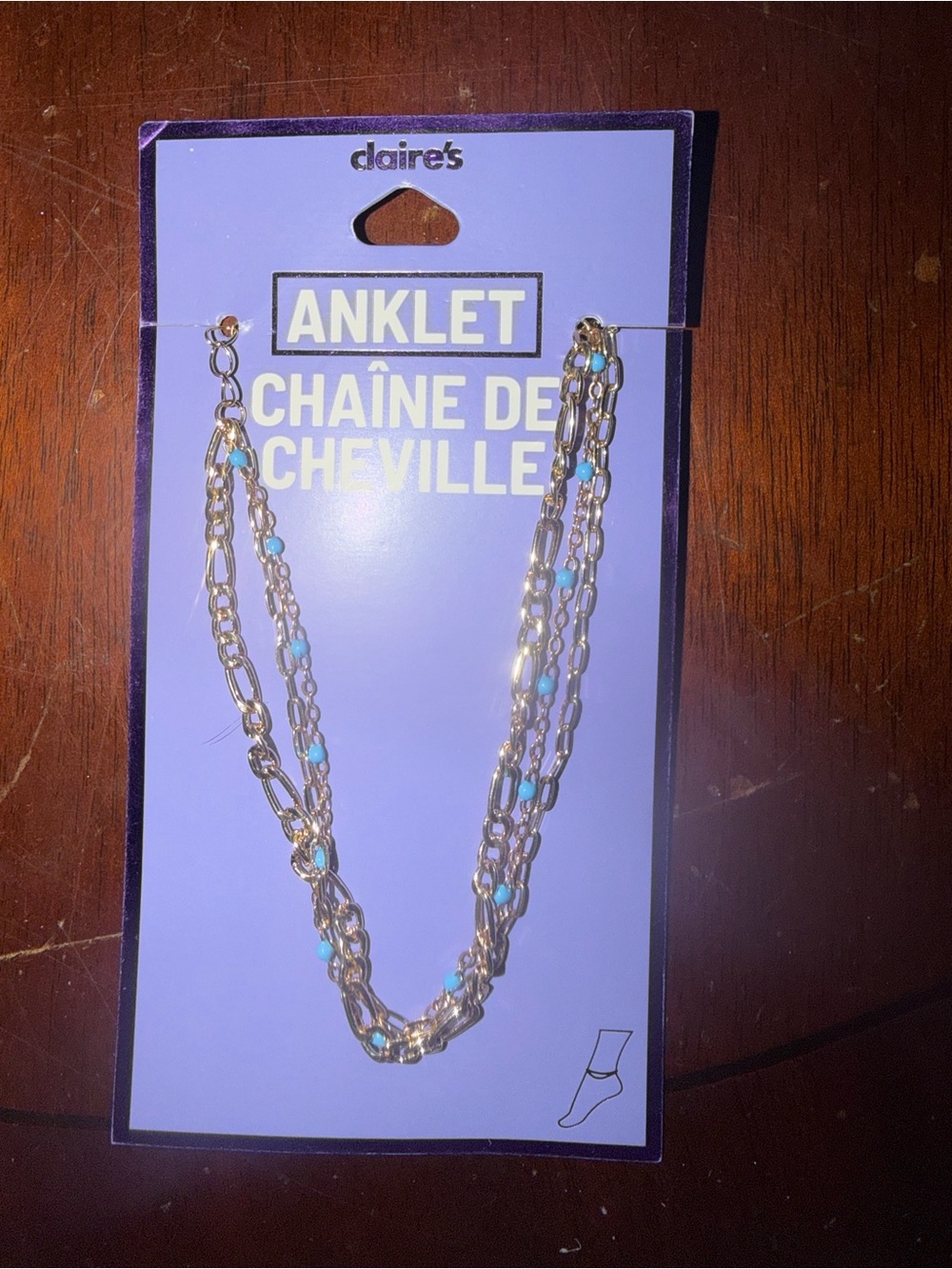 Claire's Gold Anklet with Blue Bead Accents